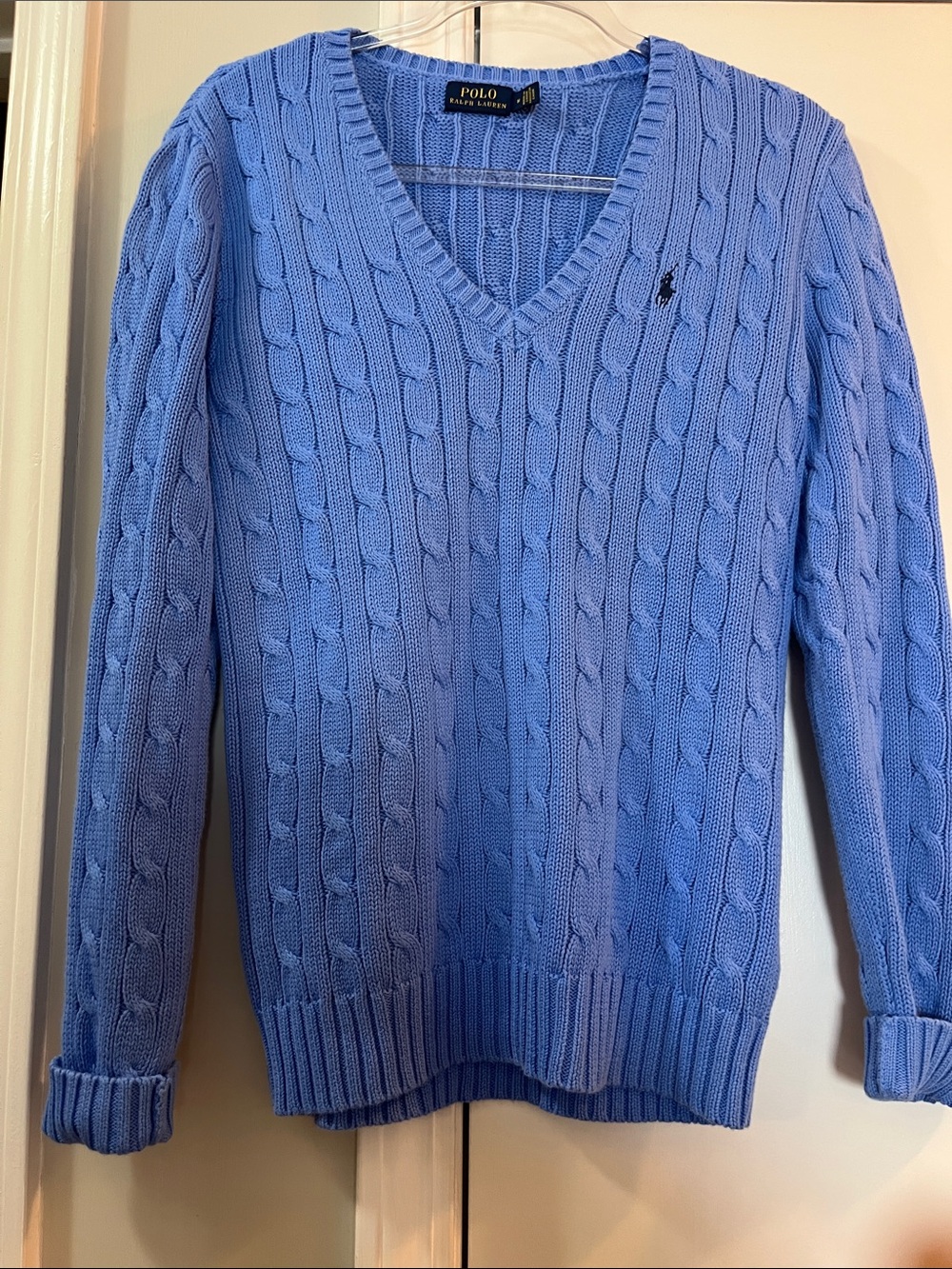Polo by Ralph Lauren Cornflower Blue Cable-Knit V-Neck Sweater